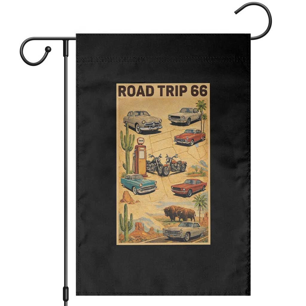 Vintage Route Highway 66 Road Trip Poster Garden Flag Open Road Adventure