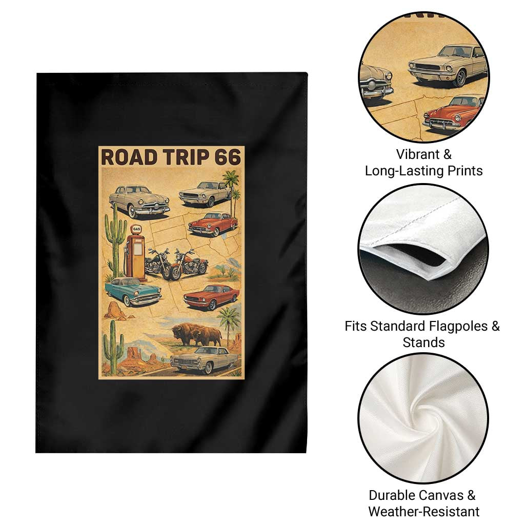 Vintage Route Highway 66 Road Trip Poster Garden Flag Open Road Adventure