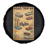 Vintage Route Highway 66 Road Trip Poster Spare Tire Cover Open Road Adventure
