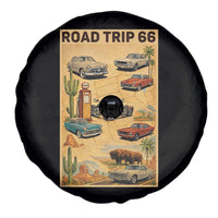 Vintage Route Highway 66 Road Trip Poster Spare Tire Cover Open Road Adventure