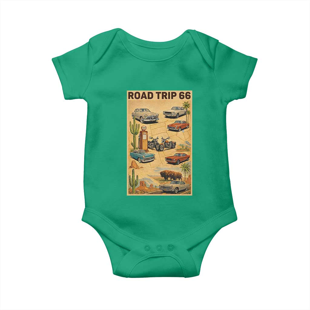 Vintage Route Highway 66 Road Trip Poster Baby Onesie Open Road Adventure