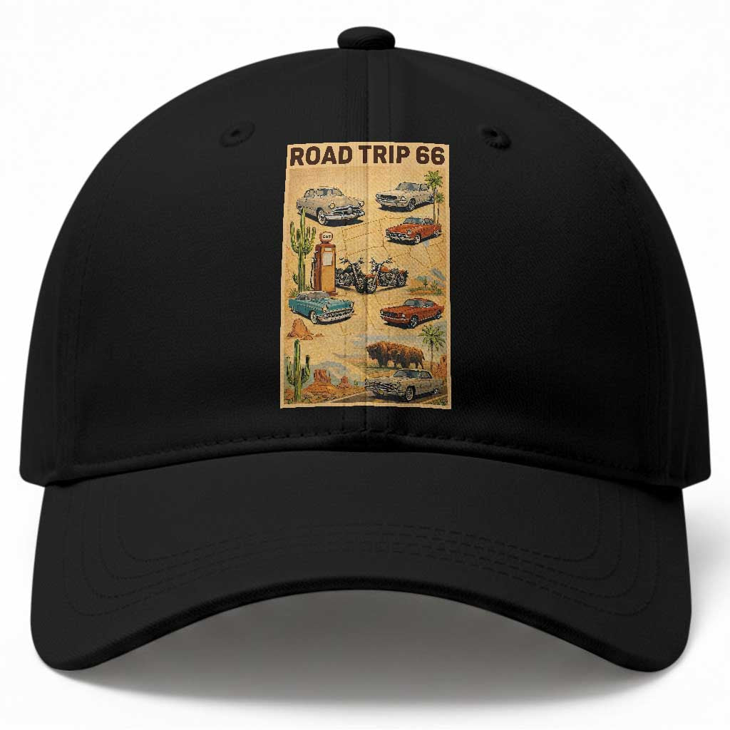 Vintage Route Highway 66 Road Trip Poster Baseball Cap Open Road Adventure