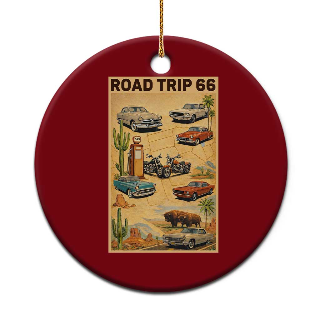 Vintage Route Highway 66 Road Trip Poster Ceramic Ornament Open Road Adventure