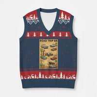 Vintage Route Highway 66 Road Trip Poster V-Neck Knit Sweater Vest Open Road Adventure