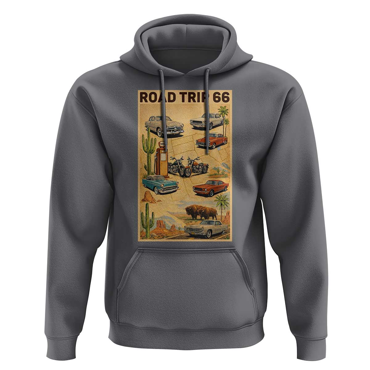 Vintage Route Highway 66 Road Trip Poster Hoodie Open Road Adventure