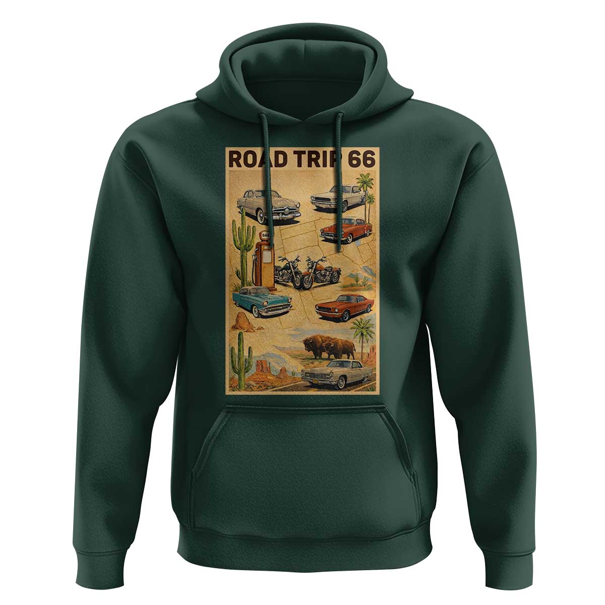 Vintage Route Highway 66 Road Trip Poster Hoodie Open Road Adventure