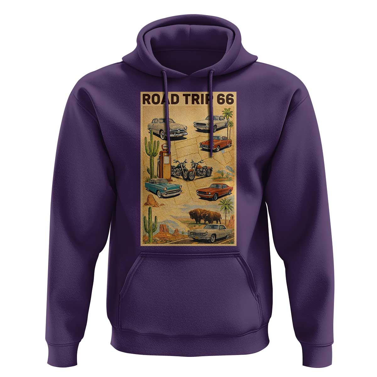 Vintage Route Highway 66 Road Trip Poster Hoodie Open Road Adventure
