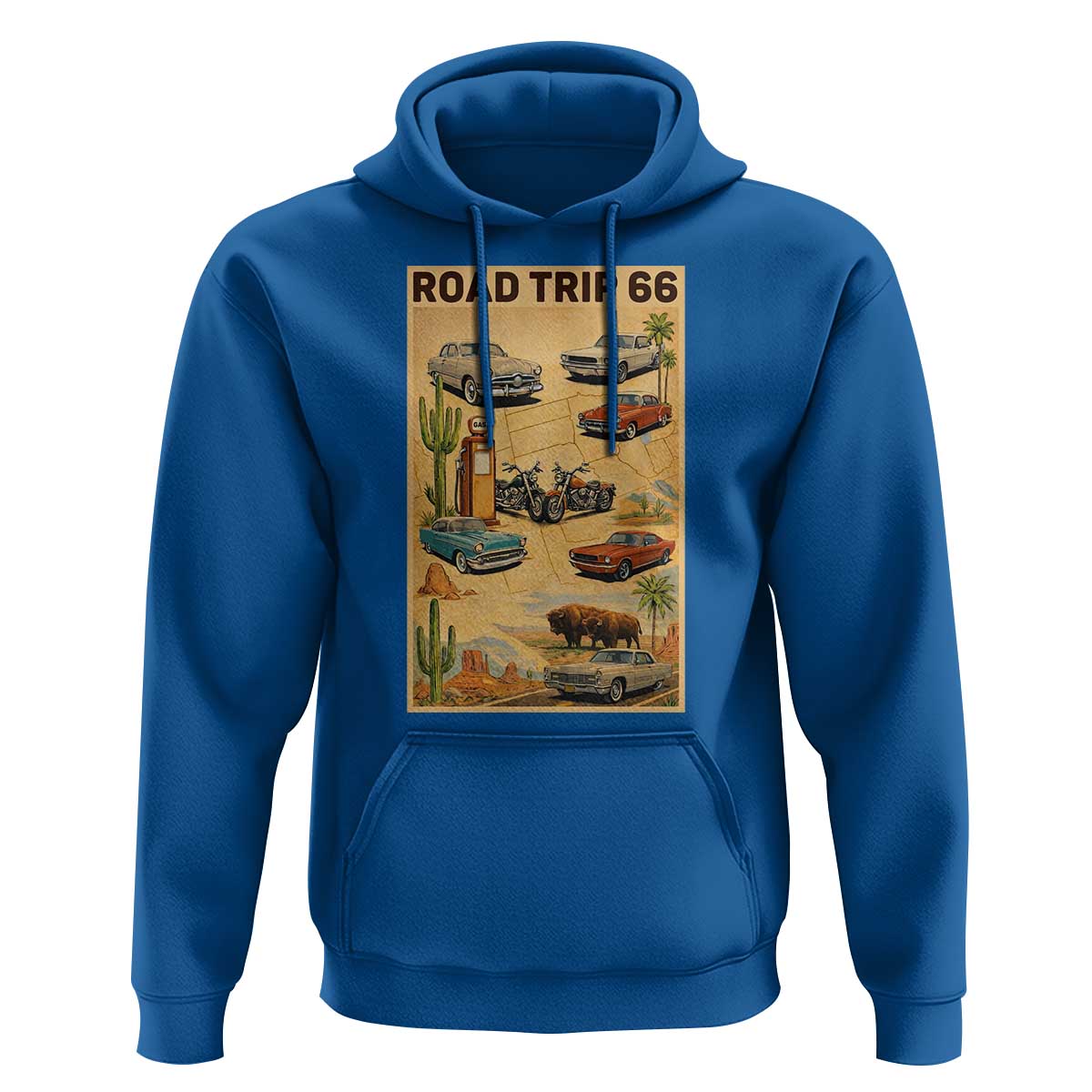 Vintage Route Highway 66 Road Trip Poster Hoodie Open Road Adventure