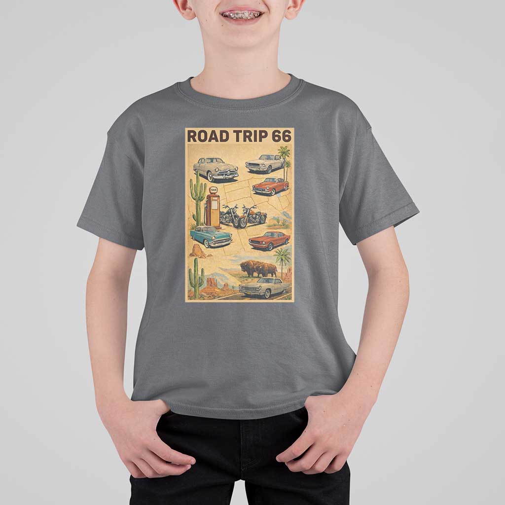 Vintage Route Highway 66 Road Trip Poster T Shirt For Kid Open Road Adventure
