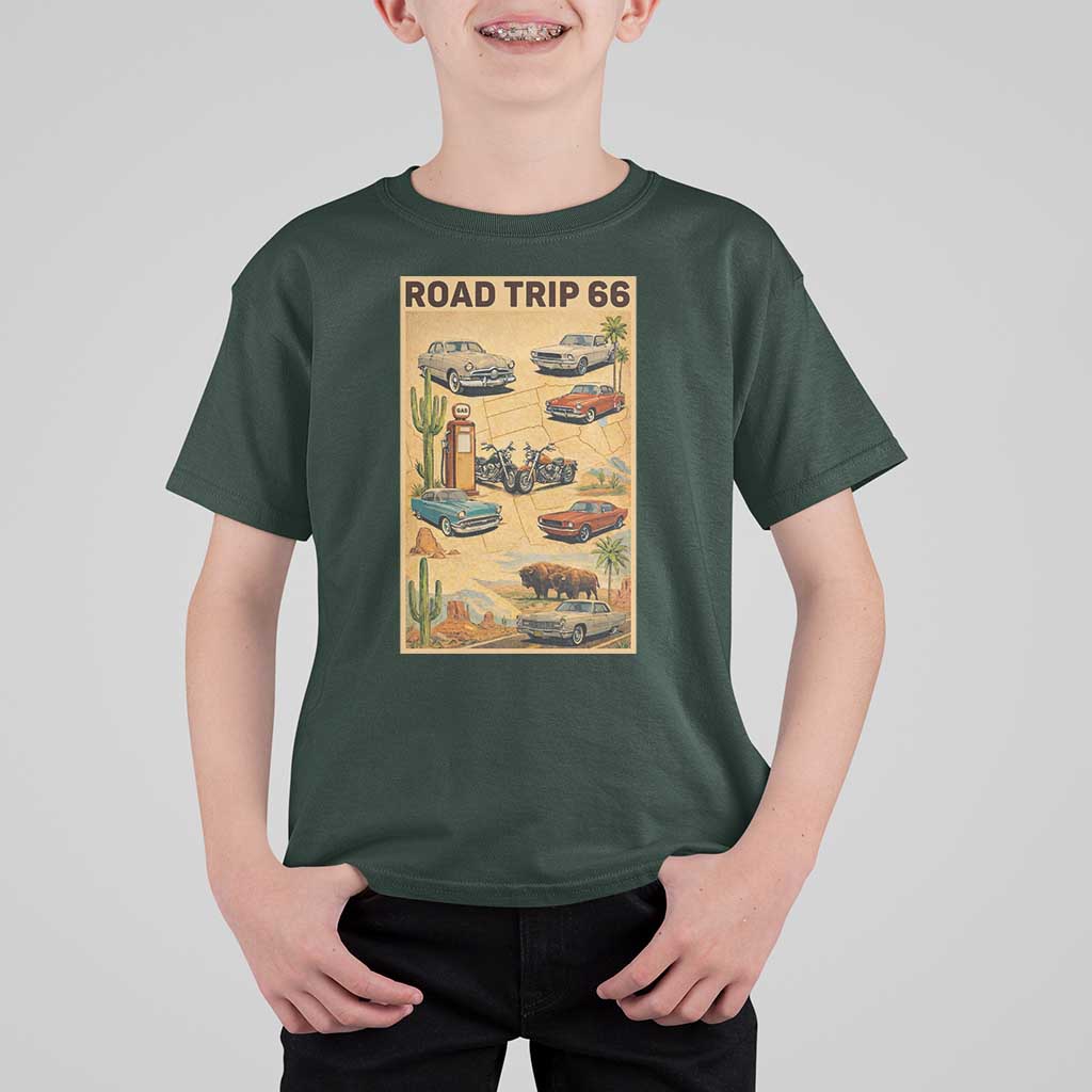 Vintage Route Highway 66 Road Trip Poster T Shirt For Kid Open Road Adventure
