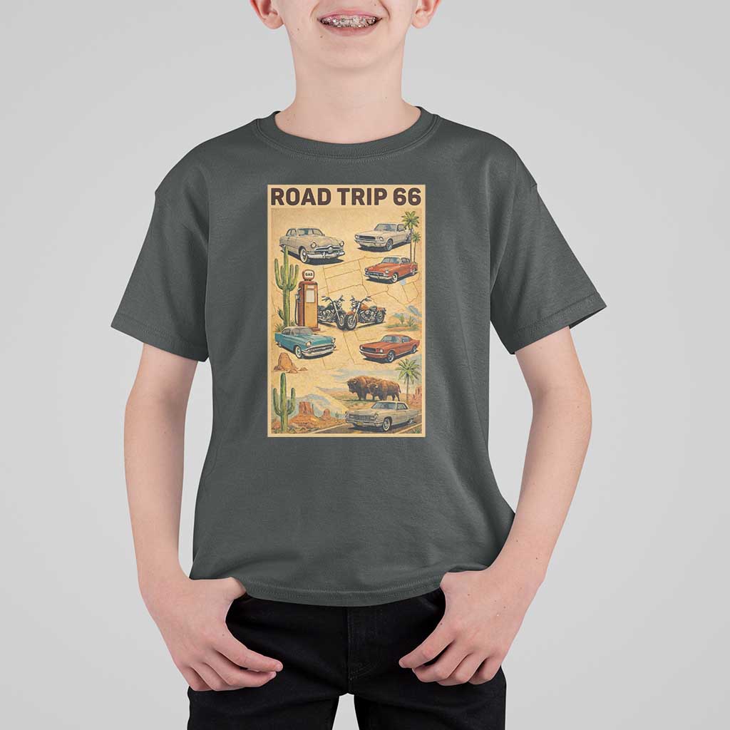 Vintage Route Highway 66 Road Trip Poster T Shirt For Kid Open Road Adventure