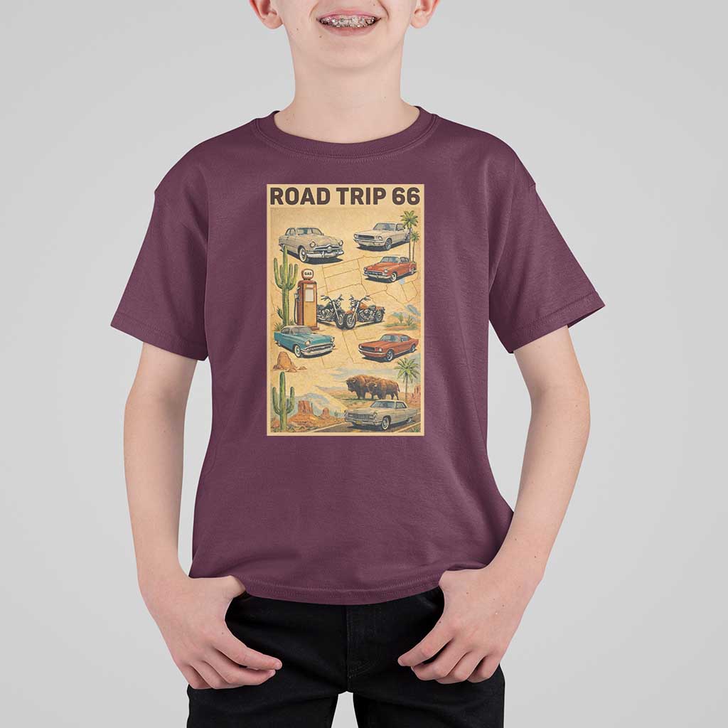 Vintage Route Highway 66 Road Trip Poster T Shirt For Kid Open Road Adventure