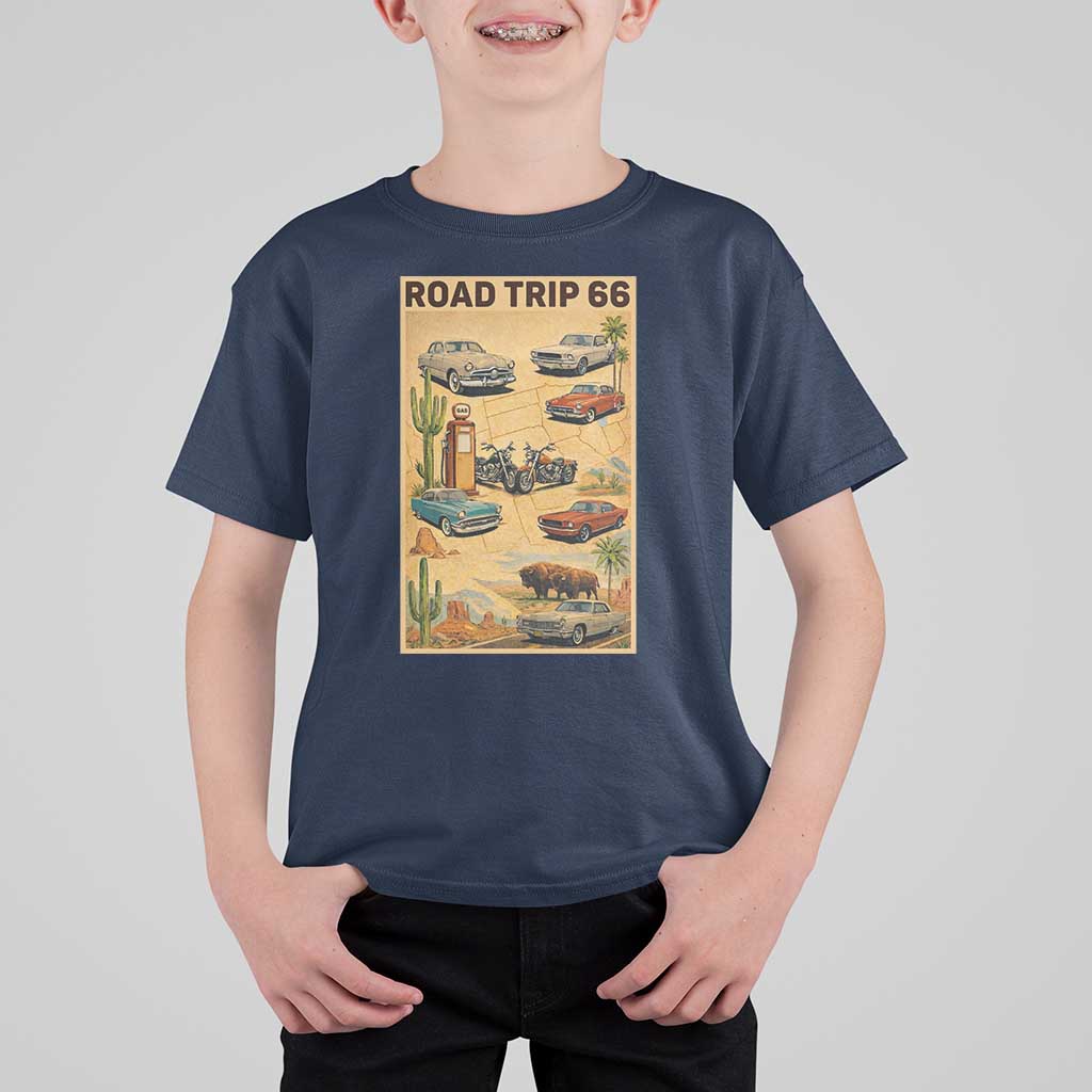 Vintage Route Highway 66 Road Trip Poster T Shirt For Kid Open Road Adventure