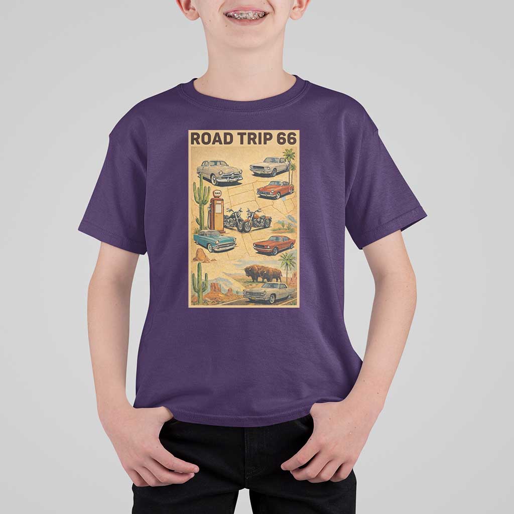 Vintage Route Highway 66 Road Trip Poster T Shirt For Kid Open Road Adventure