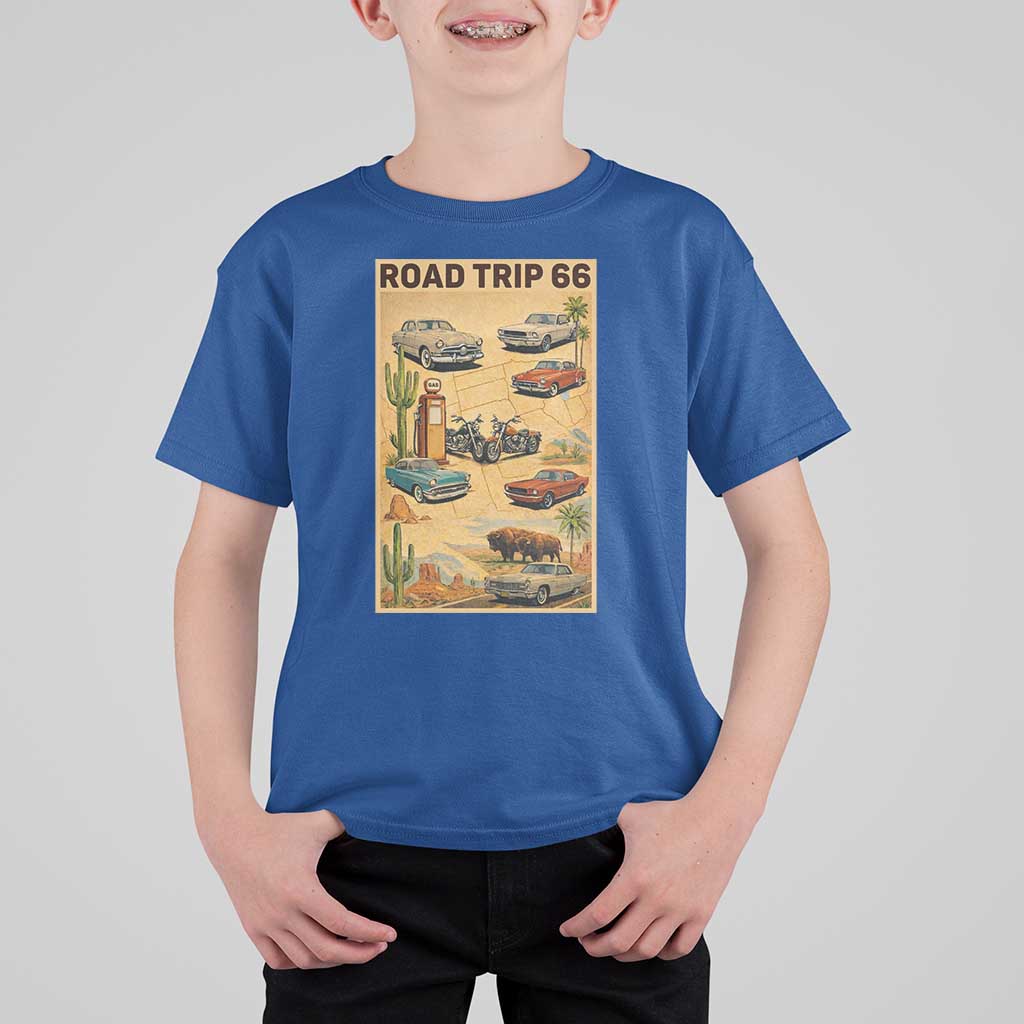 Vintage Route Highway 66 Road Trip Poster T Shirt For Kid Open Road Adventure