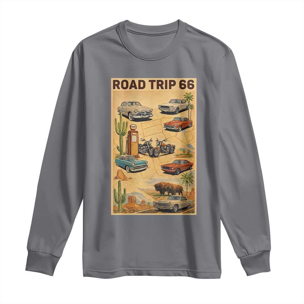 Vintage Route Highway 66 Road Trip Poster Long Sleeve Shirt Open Road Adventure