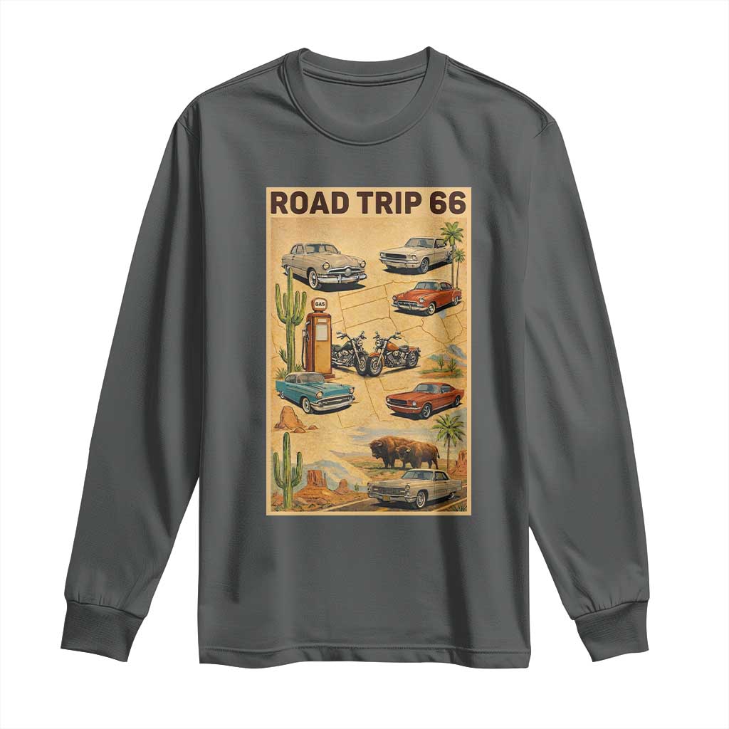 Vintage Route Highway 66 Road Trip Poster Long Sleeve Shirt Open Road Adventure