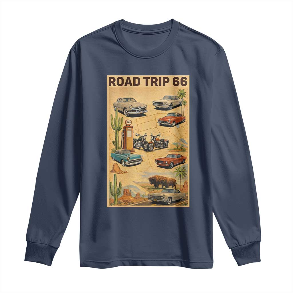 Vintage Route Highway 66 Road Trip Poster Long Sleeve Shirt Open Road Adventure