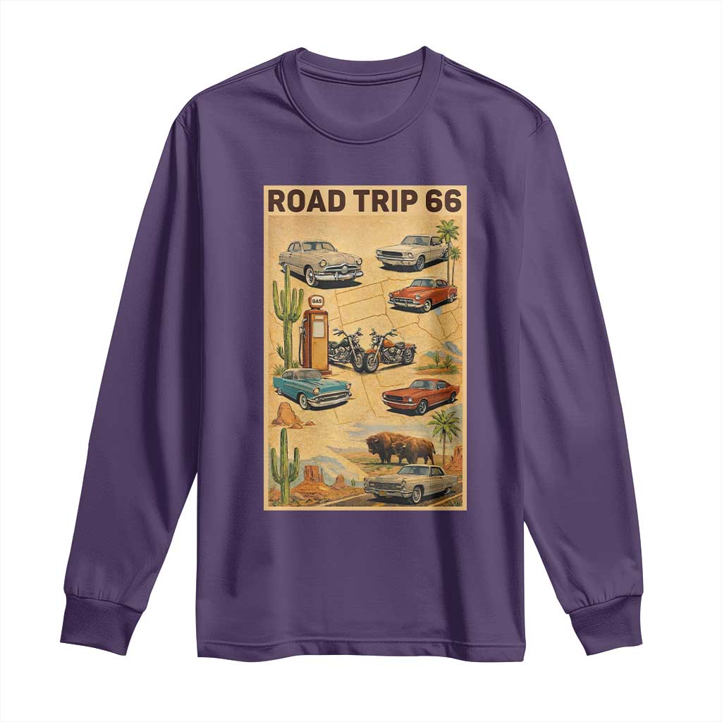 Vintage Route Highway 66 Road Trip Poster Long Sleeve Shirt Open Road Adventure