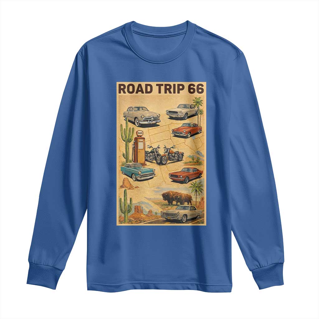 Vintage Route Highway 66 Road Trip Poster Long Sleeve Shirt Open Road Adventure