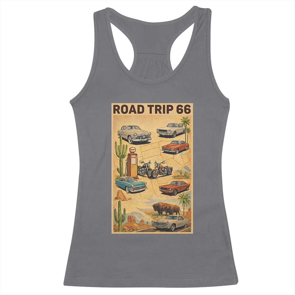 Vintage Route Highway 66 Road Trip Poster Racerback Tank Top Open Road Adventure