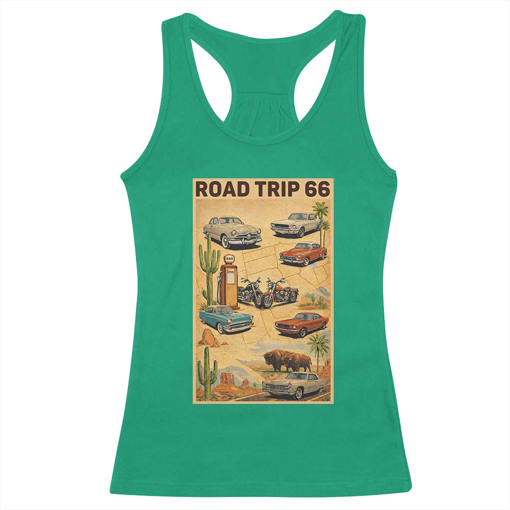 Vintage Route Highway 66 Road Trip Poster Racerback Tank Top Open Road Adventure