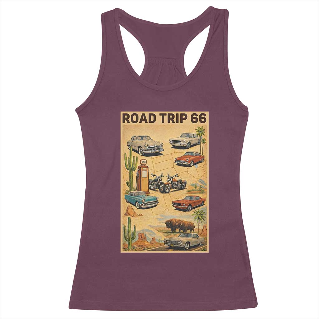 Vintage Route Highway 66 Road Trip Poster Racerback Tank Top Open Road Adventure