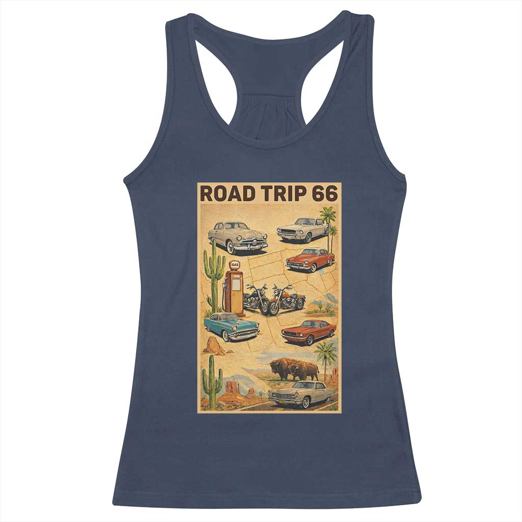 Vintage Route Highway 66 Road Trip Poster Racerback Tank Top Open Road Adventure