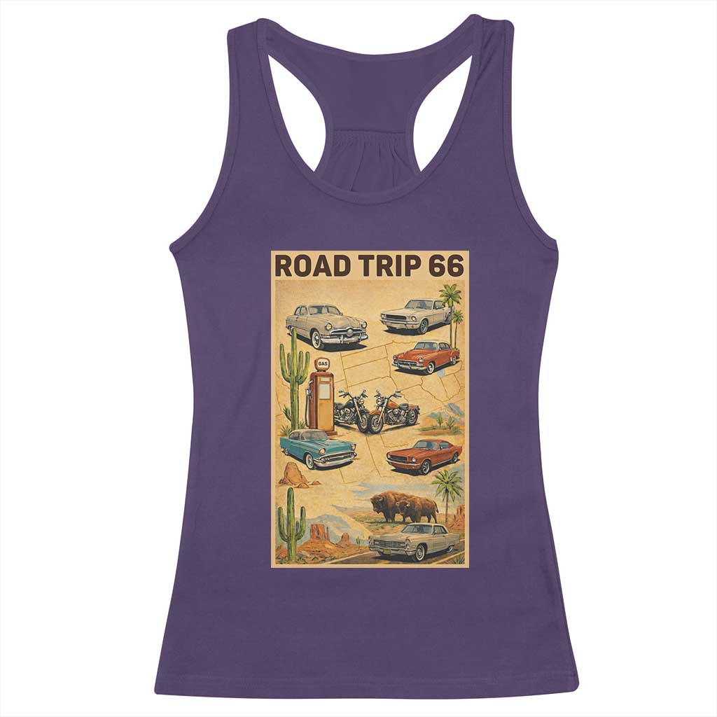 Vintage Route Highway 66 Road Trip Poster Racerback Tank Top Open Road Adventure