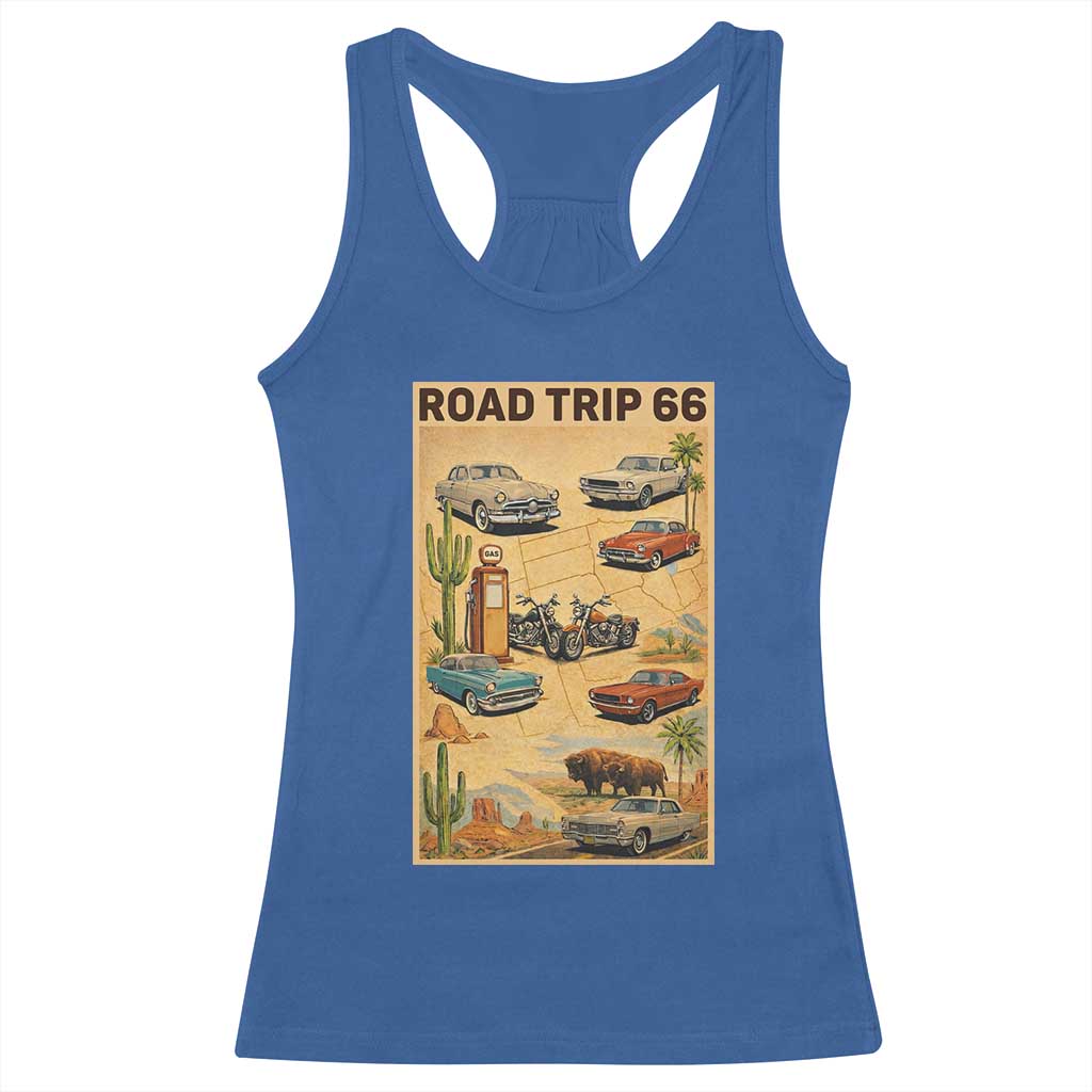 Vintage Route Highway 66 Road Trip Poster Racerback Tank Top Open Road Adventure