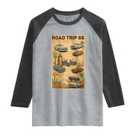 Vintage Route Highway 66 Road Trip Poster Raglan Shirt Open Road Adventure
