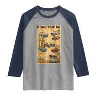 Vintage Route Highway 66 Road Trip Poster Raglan Shirt Open Road Adventure