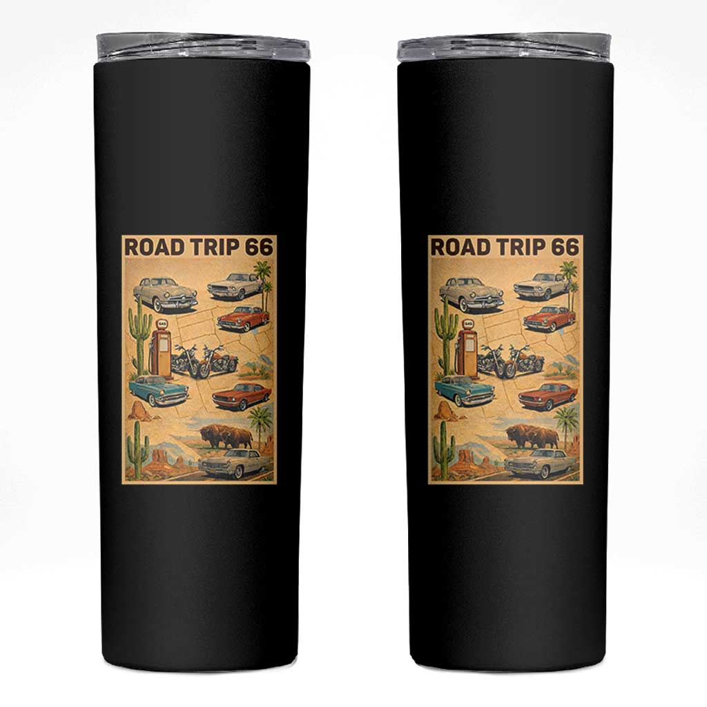 Vintage Route Highway 66 Road Trip Poster Skinny Tumbler Open Road Adventure