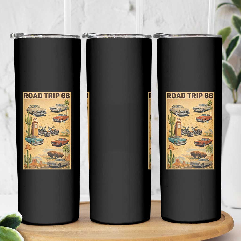 Vintage Route Highway 66 Road Trip Poster Skinny Tumbler Open Road Adventure