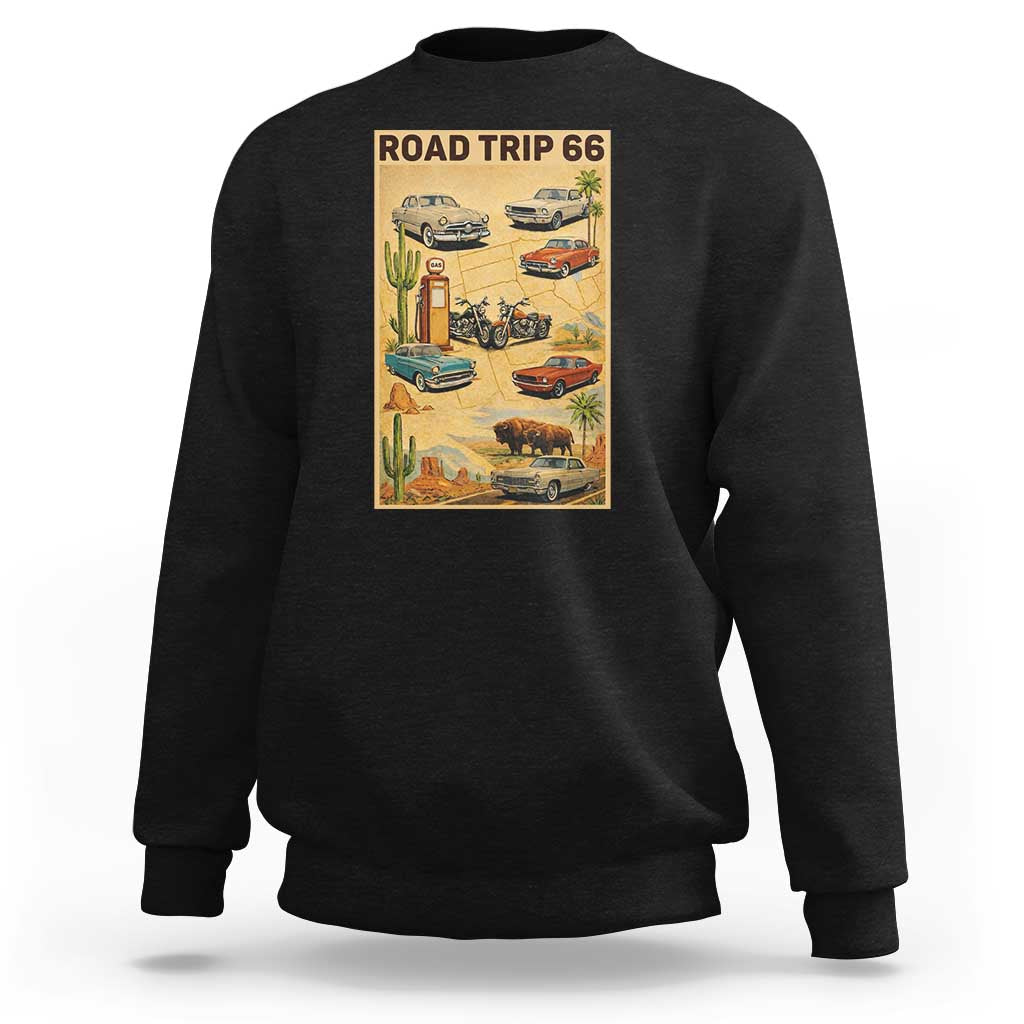 Vintage Route Highway 66 Road Trip Poster Sweatshirt Open Road Adventure