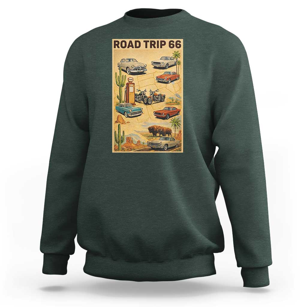 Vintage Route Highway 66 Road Trip Poster Sweatshirt Open Road Adventure