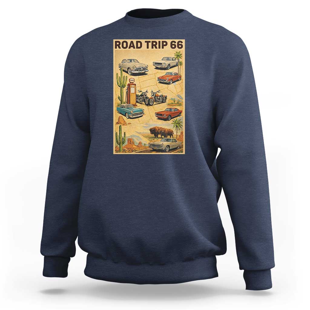 Vintage Route Highway 66 Road Trip Poster Sweatshirt Open Road Adventure