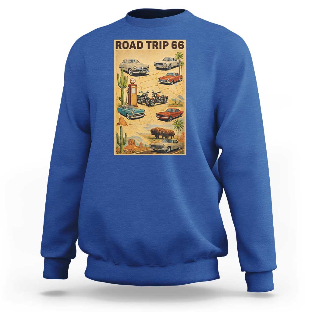 Vintage Route Highway 66 Road Trip Poster Sweatshirt Open Road Adventure
