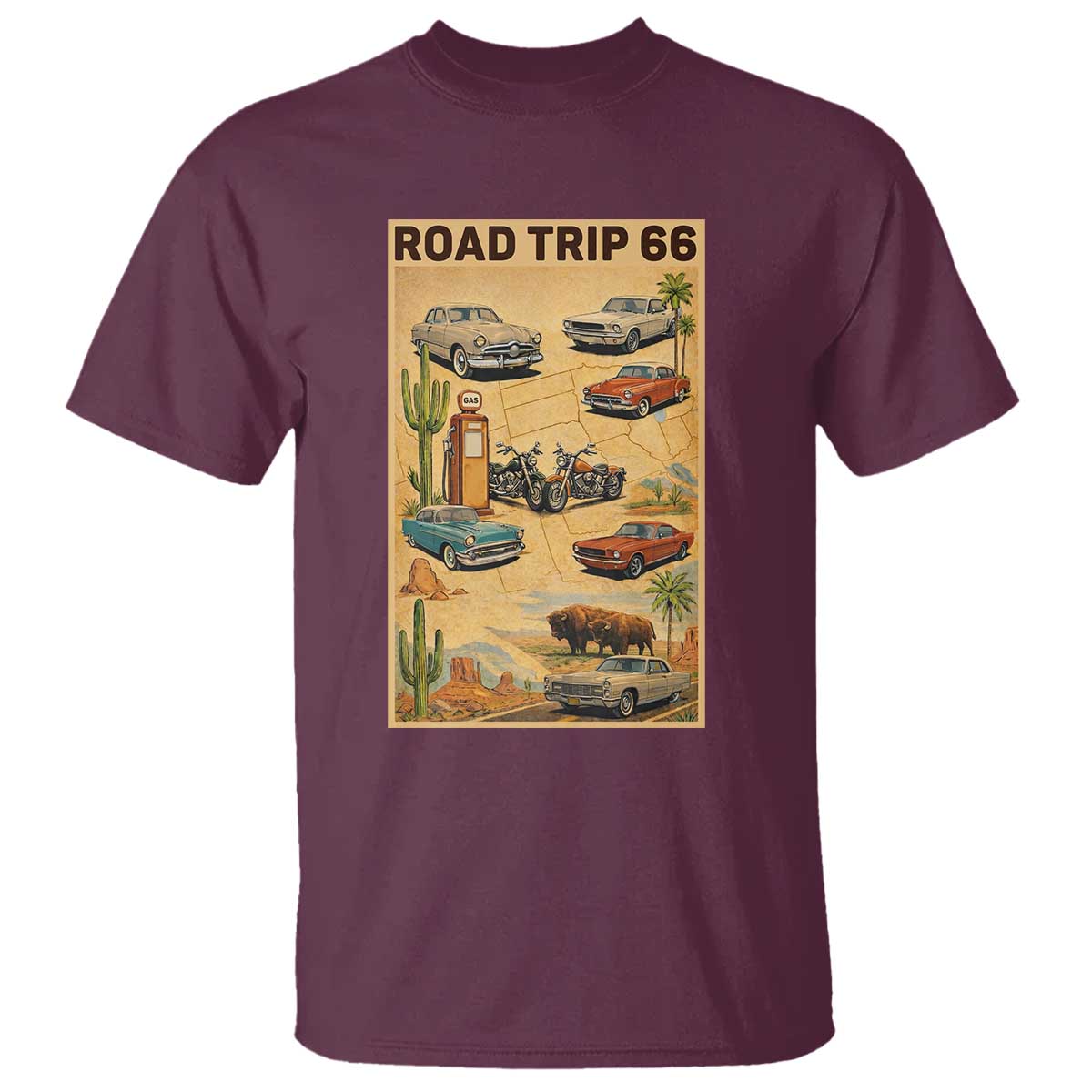 Vintage Route Highway 66 Road Trip Poster T Shirt Open Road Adventure
