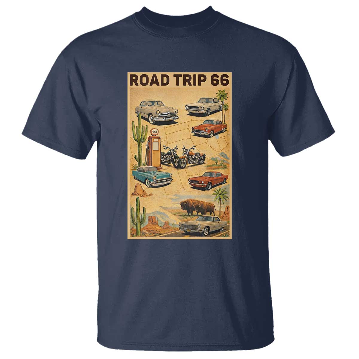 Vintage Route Highway 66 Road Trip Poster T Shirt Open Road Adventure
