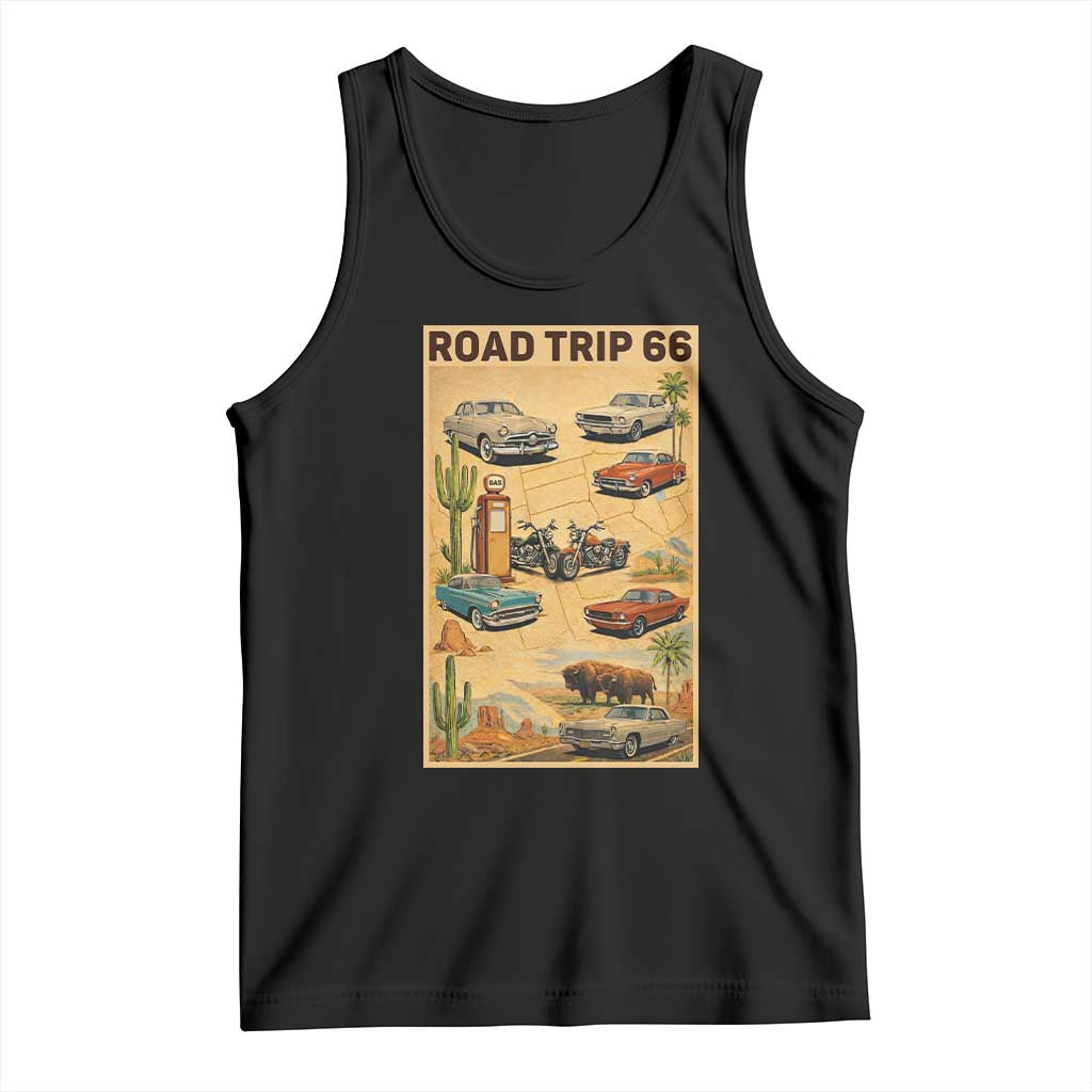 Vintage Route Highway 66 Road Trip Poster Tank Top Open Road Adventure
