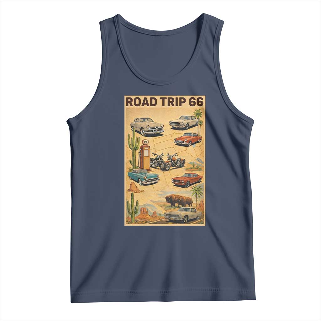Vintage Route Highway 66 Road Trip Poster Tank Top Open Road Adventure