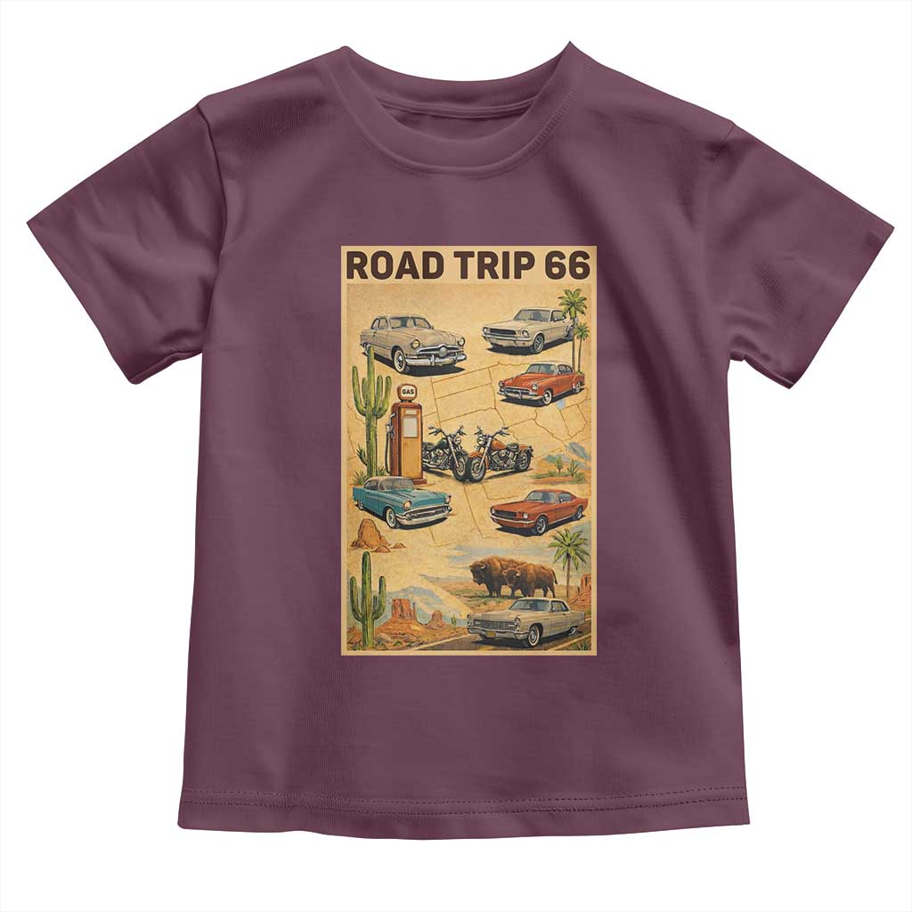 Vintage Route Highway 66 Road Trip Poster Toddler T Shirt Open Road Adventure