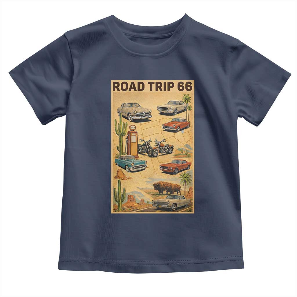 Vintage Route Highway 66 Road Trip Poster Toddler T Shirt Open Road Adventure