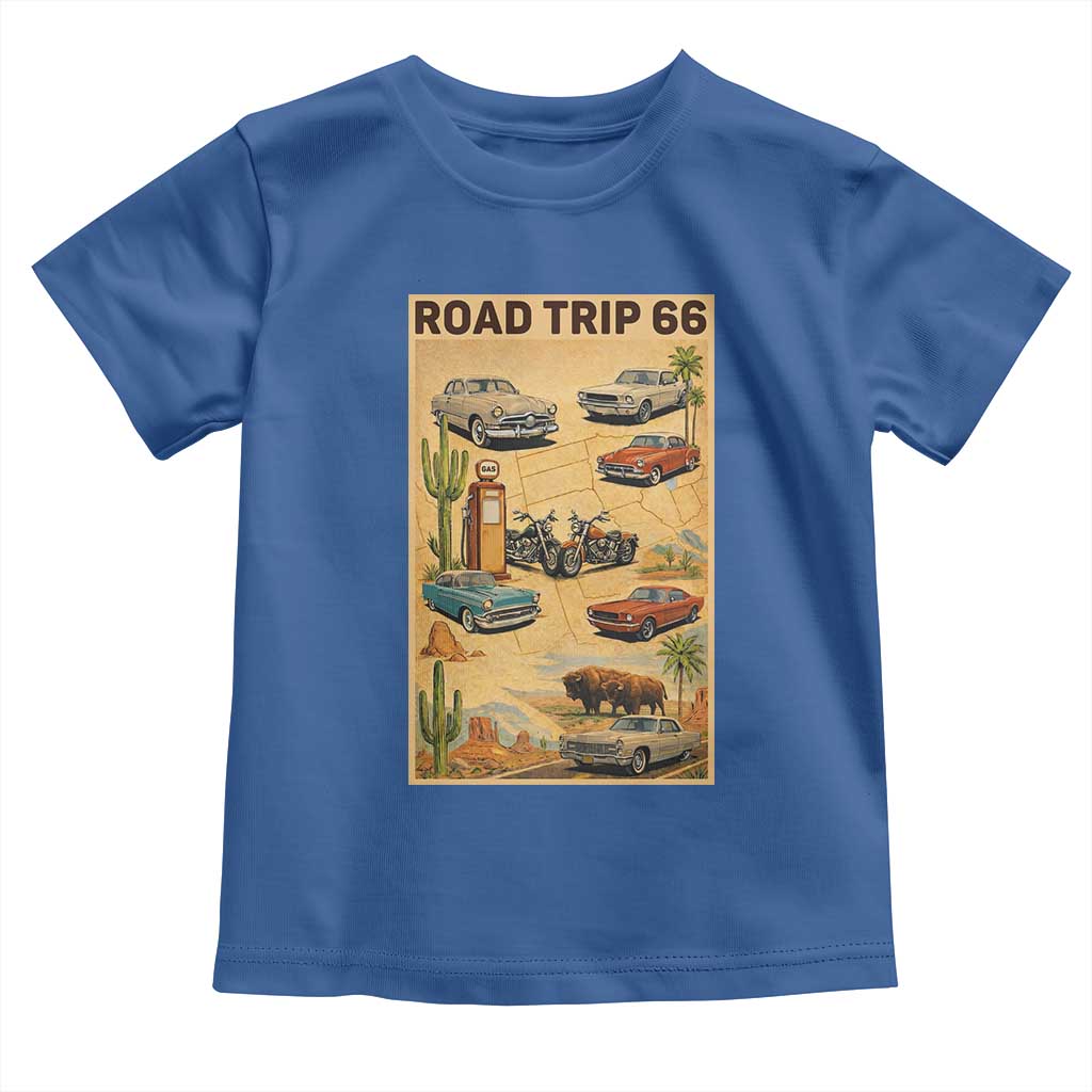 Vintage Route Highway 66 Road Trip Poster Toddler T Shirt Open Road Adventure