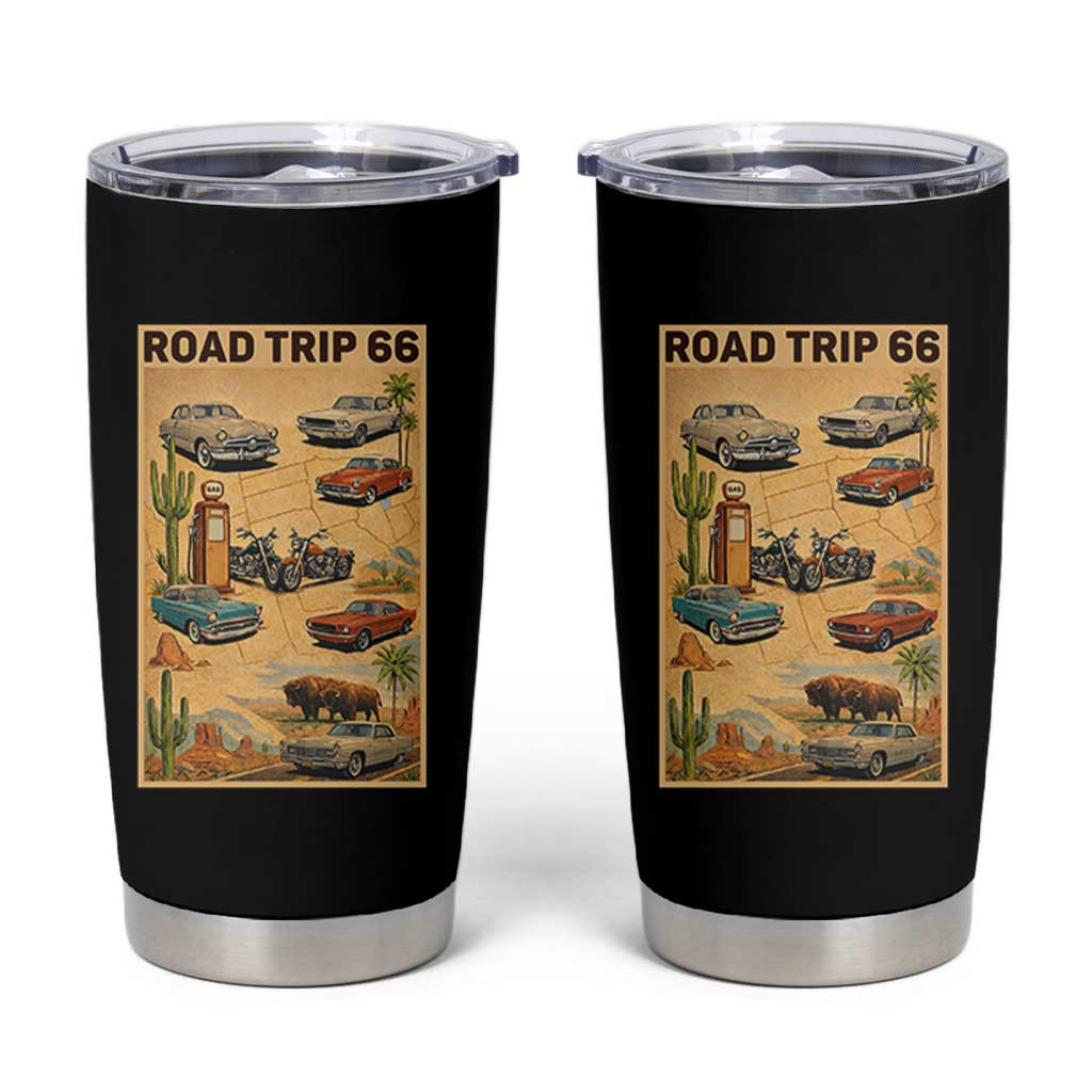 Vintage Route Highway 66 Road Trip Poster Tumbler Cup Open Road Adventure