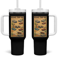 Vintage Route Highway 66 Road Trip Poster Tumbler With Handle Open Road Adventure