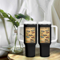 Vintage Route Highway 66 Road Trip Poster Tumbler With Handle Open Road Adventure