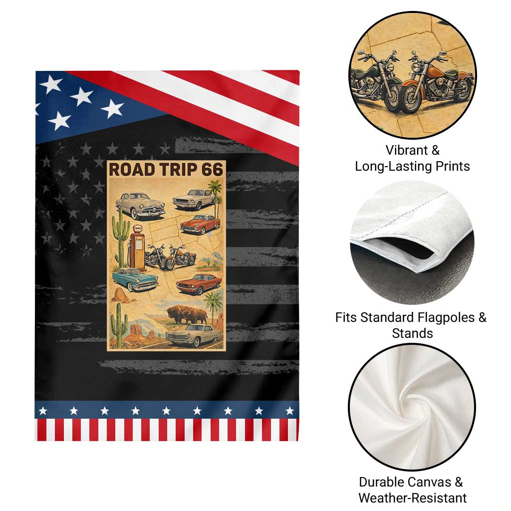 Vintage Route Highway 66 Road Trip Poster Garden Flag Open Road Adventure