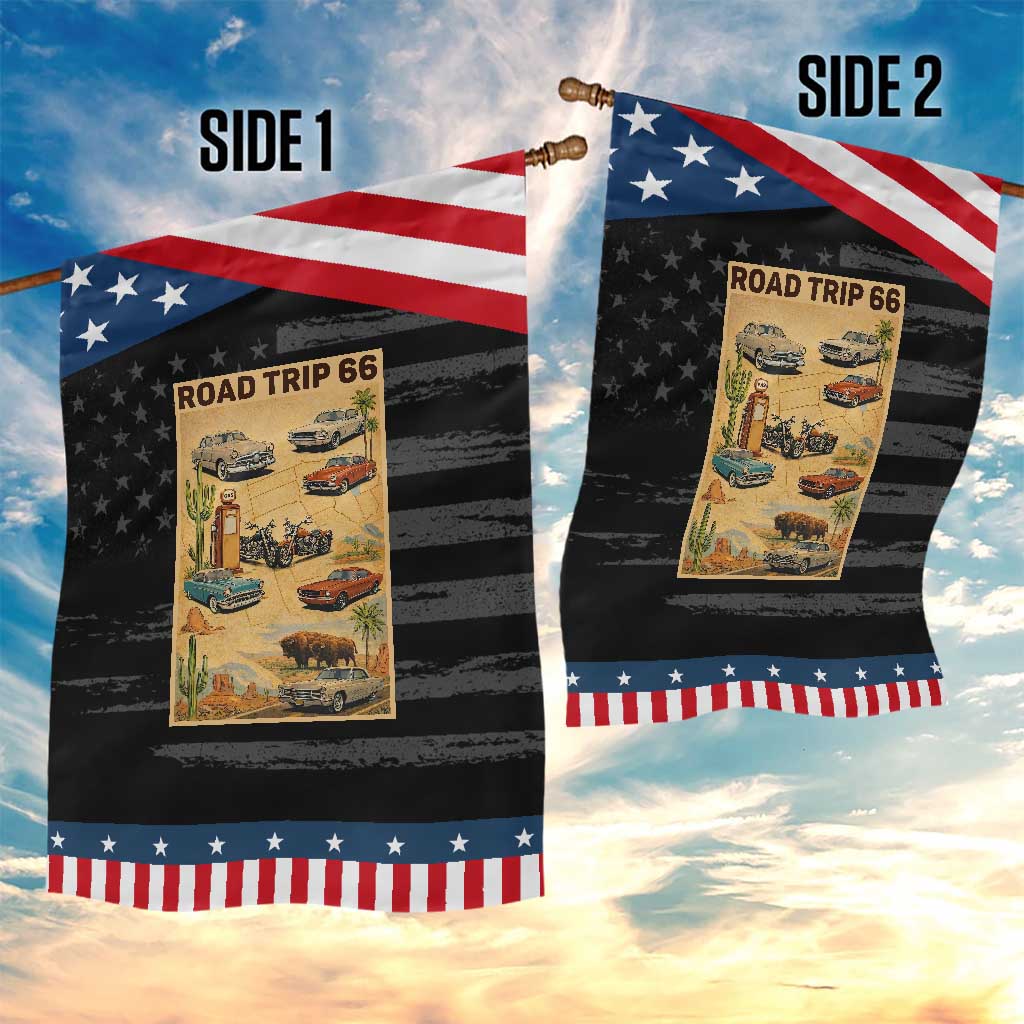 Vintage Route Highway 66 Road Trip Poster Garden Flag Open Road Adventure